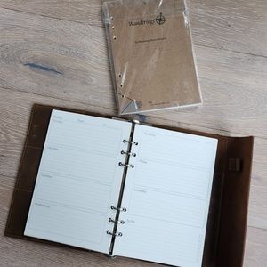 Wanderings refillable leather A5, 6 ring planner agenda + dot grid refill papers